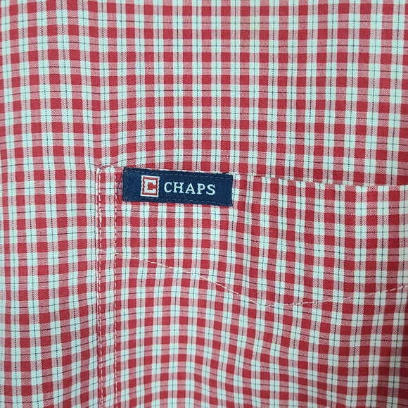 (987) Chap's Men's Classic Short Sleeve Button Down Shirt,Size: XL Checkered Red - Picture 5 of 11